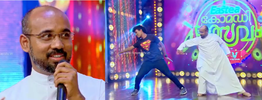 Fr. Christy David Pathiala, whose dancing video went viral on social media, attends Comedy Utsavam show. Comedy utsavam, Fr. Christy David Pathiala, dancing priest