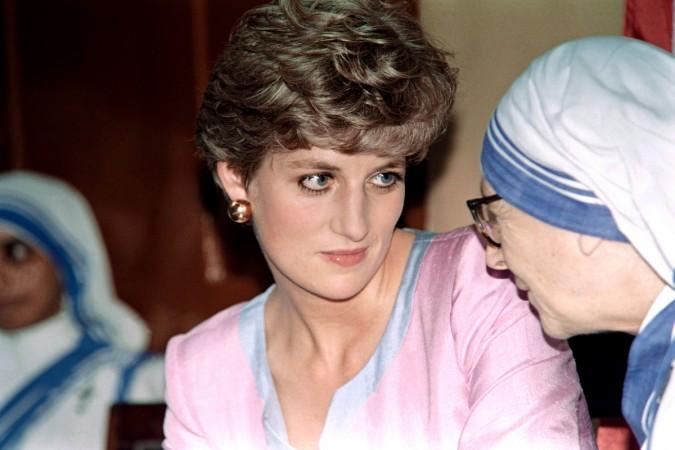 Princess Diana of Wales listens to a senior nun of the Missionaries of Charity at the house of Mother Teresa in Calcutta on February 15, 1992. Princess Diana
