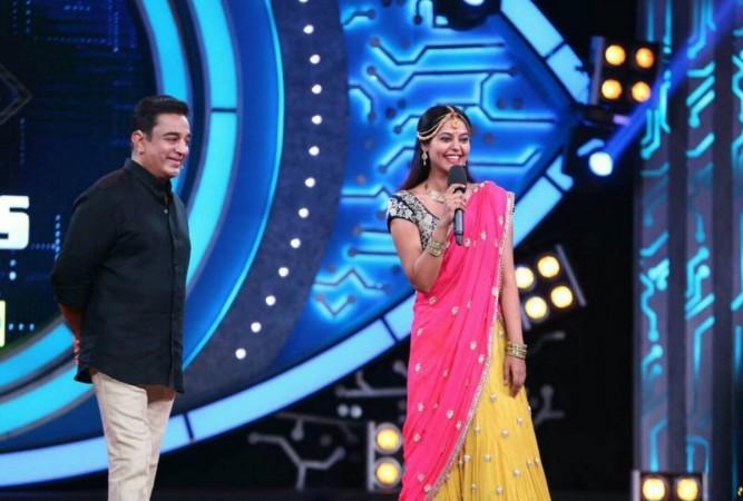 Bindu Madhavi with Kamal Haasan on Bigg Boss Tamil. Bindu Madhavi with Kamal Haasan on Bigg Boss Tamil