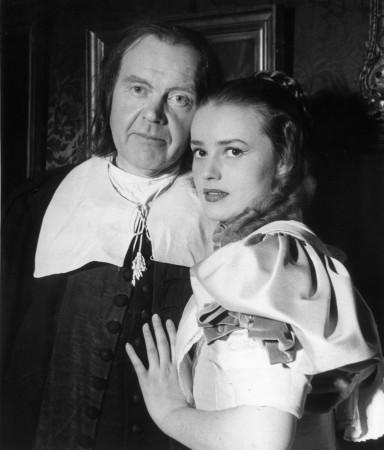 Actress Jeanne Moreau with Fernand Ledoux in a production of 'Tartuffe' performed to mark the anniversary of Moliere's death. (Photo by Jeanne Moreau