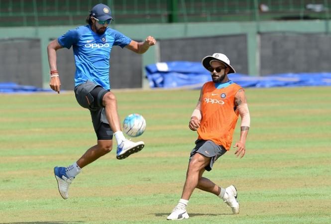 Ishant Sharma and Virat Kohli play a bit of football during a training session, August 1, 2017 Ishant Sharma, Virat Kohli, India, Sri Lanka, second Test