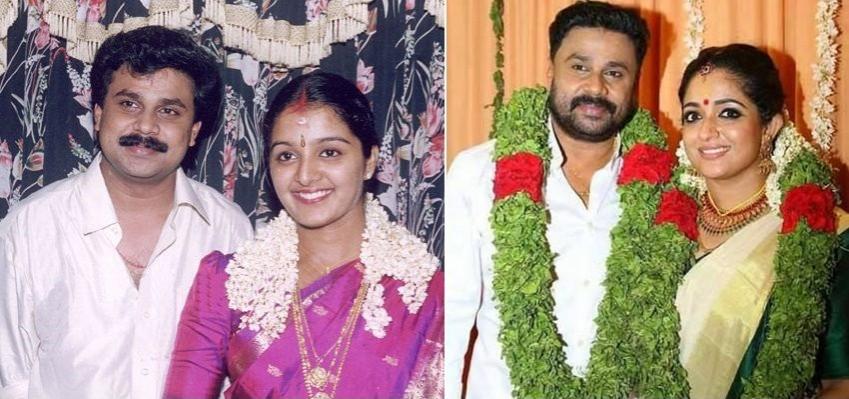Pic 1: Dileep and Manju Warrier on their wedding day. Pic 2: Dileep and Kavya Madhavan on their wedding day. Dileep, Manju Warrier, Kavya Madhavan