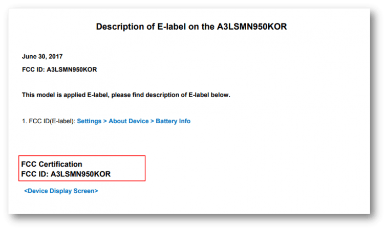 FCC certification for Samsung Galaxy Note 8 (Korean variant) Samsung Galaxy Note 8
