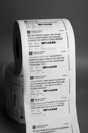 Toilet paper rolls with Donald Trump's tweets printed on them Donald Trump Toilet Paper