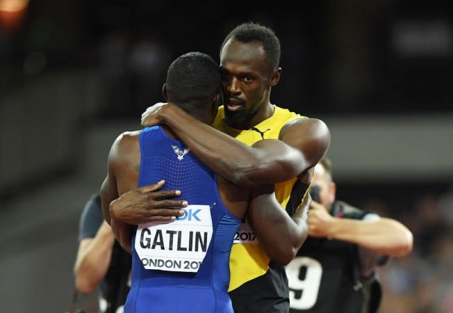 Usain Bolt congratulates Justin Gatlin for his 100m win on Saturday Usain Bolt and Justin Gatlin
