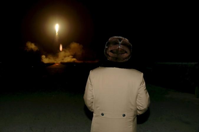 North Korean leader Kim Jong Un watches ballistic rocket launch drill of the Strategic Force of the Korean People's Army North Korea Missile