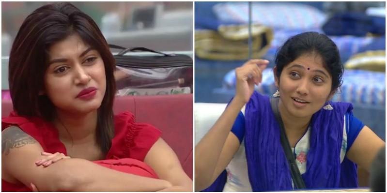 Oviya and Julie in Bigg Boss Tamil. Oviya and Julie