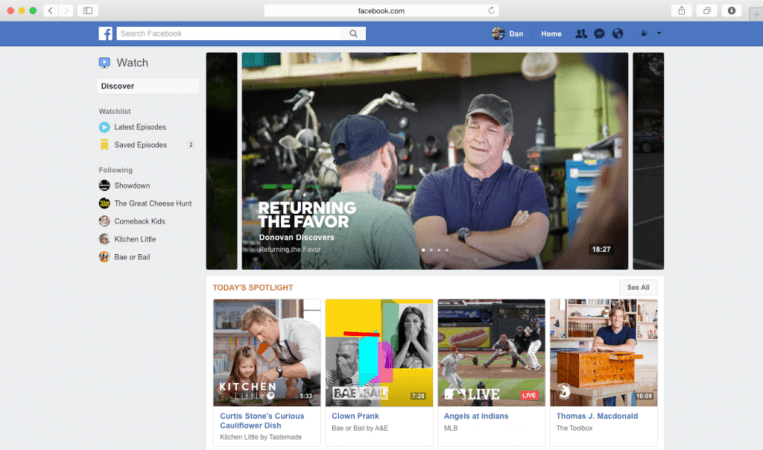 Facebook Watch video platform. Facebook Watch