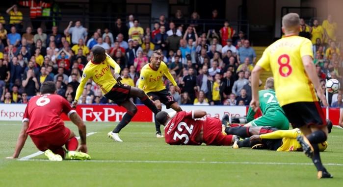Abdoulaye Doucoure scores the second goal for Watford, August 12, 2017 Abdoulaye Doucoure, Watford, Liverpool