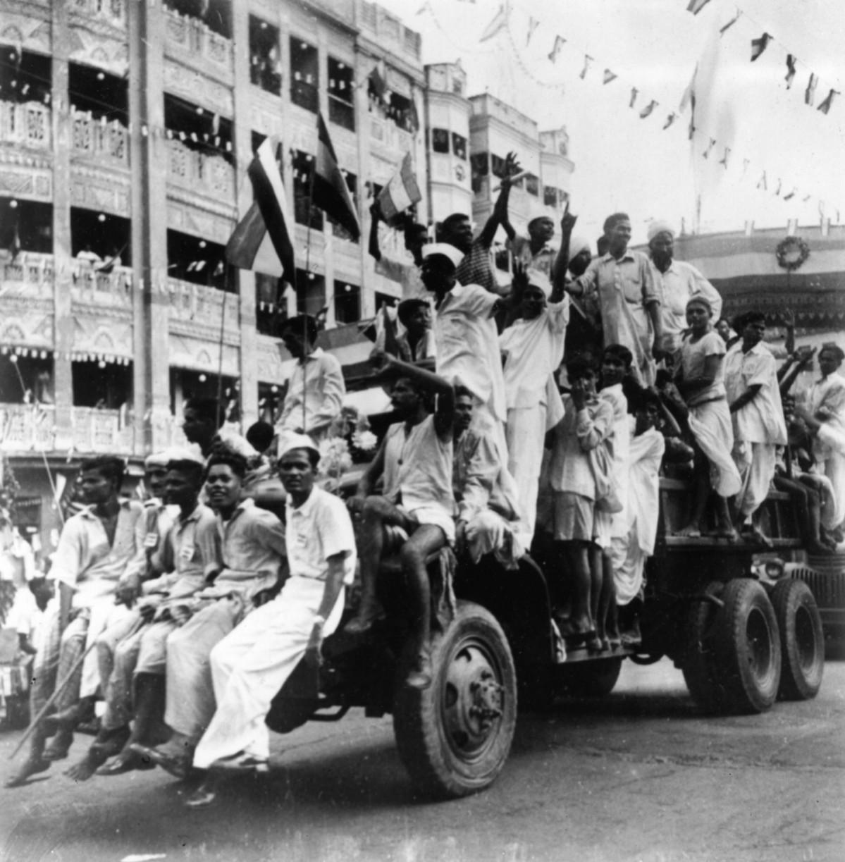 Citizens celebrate India's independence from British rule in the streets of Calcutta. India's Independence
