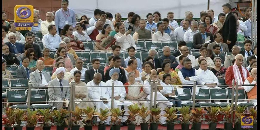 In picture: Dignitaries, including Union Home Minister Rajnath Singh and former prime minister Manmohan Singh, at the Red Fort on August 15, 2017. Independence Day