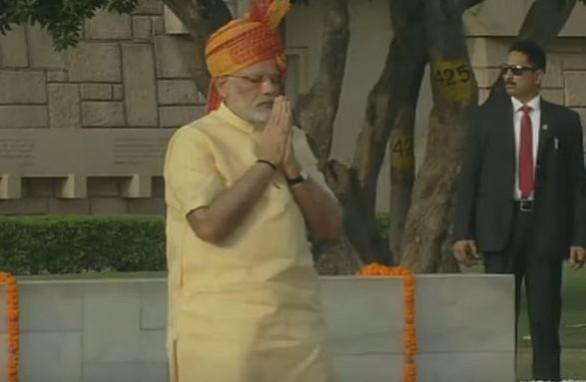 In picture: Prime Minister Narendra Modi pays homage to Mahatma Gandhi at Rajghat on August 15, 2017. Prime Minister Narendra Modi