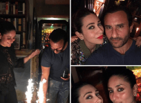Saif Ali Khan on his birthday with Kareena Kapoor Khan and Karisma Kapoor