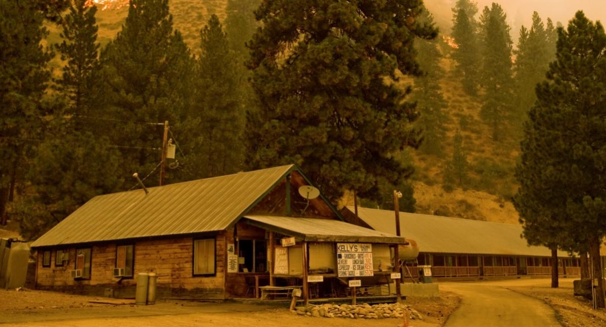 Forest and brush above Kelly's Trading Post in Boise National Forest in the community of Featherville, Idaho, in this U.S. Boise city