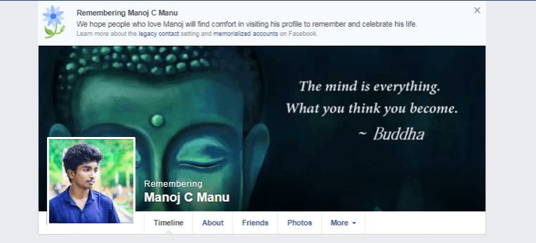 Facebook account of Manoj C Manu, who allegedly committed suicide while completing the Blue Whale Challenge. Blue whale challenge, kerala