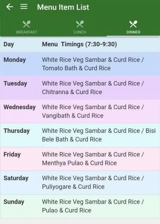The 'Food Menu' at Indira Canteen Indira Canteen
