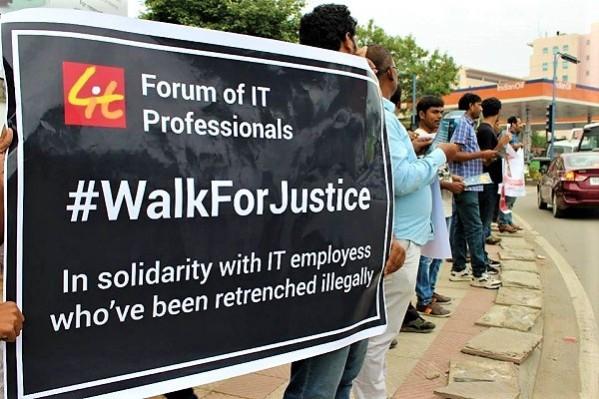 Protest against mass IT layoffs in Hyderabad Protest against mass IT layoffs in Hyderabad