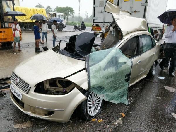 In picture: The car in which Gagan Kang and Arijit Lavania were travelling when an accident killed them on the spot. Accident