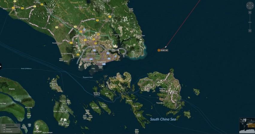 In picture: A map shows the location where the Alnic MC merchant vessel came to a halt after a collision with the guided-missile destroyer USS John S. McCain east of Singapore August 21, 2017. US warship