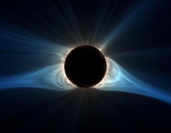 A visualisation of the Sun's three-dimensional magnetic field. Solar Eclipse 2017