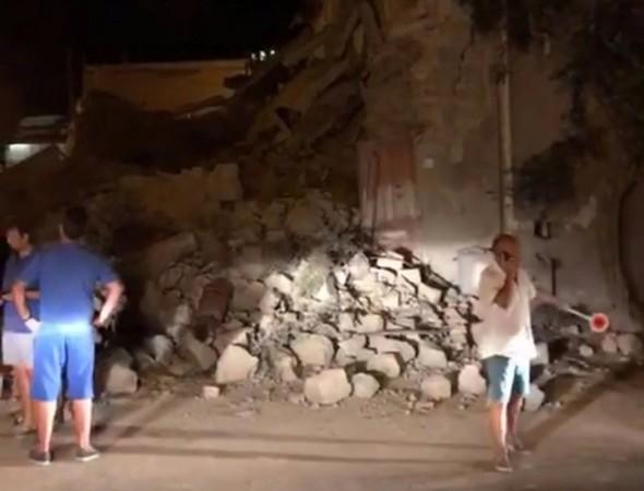People view damage after an earthquake hit the island of Ischia, off the coast of Naples, Italy August 21, 2017, in this still image taken from video. Italy Earthquake