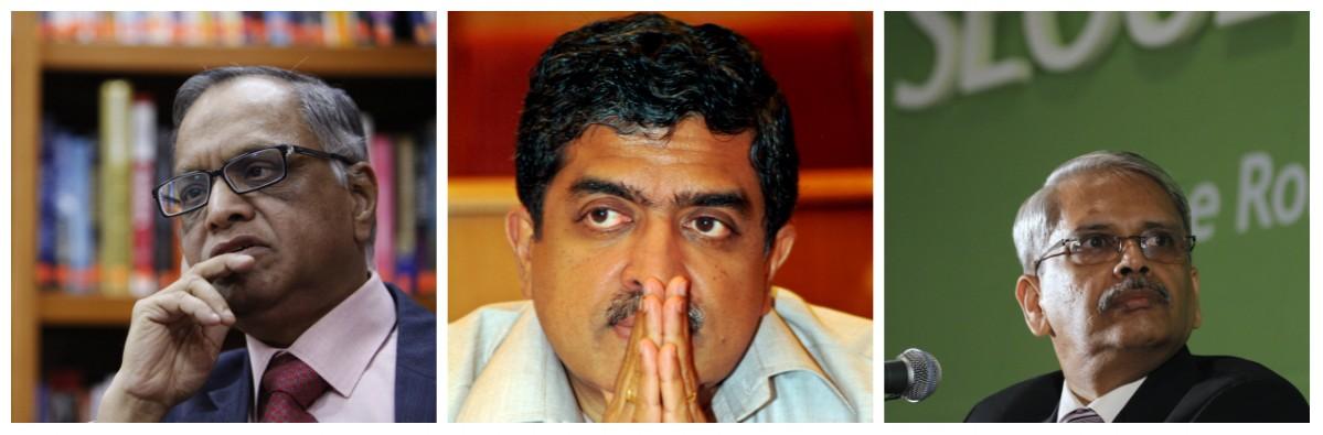 N R Narayana Murthy, Nandan Nilekani and Kris Gopalakrishnan Infosys promoters