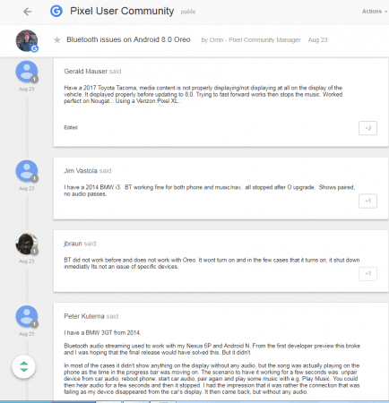 Android Oreo brings back Bluetooth issues, Google welcomes user feedback Google Pixel user community