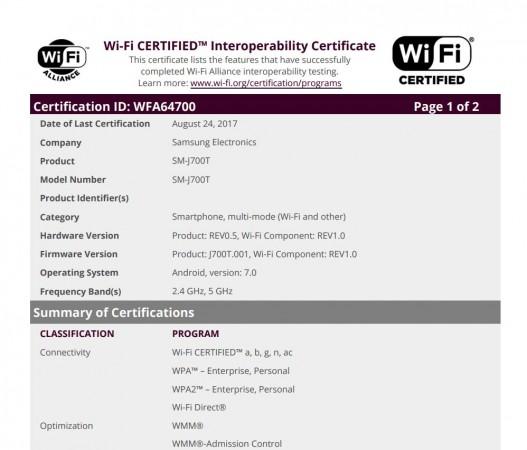 Samsung Android Nougat release update: Galaxy J7 (2016) tipped to Google mobile OS v7.0 soon Samsung, Galaxy J7 (2016), Android Nougat, Wi-Fi Alliance, certification