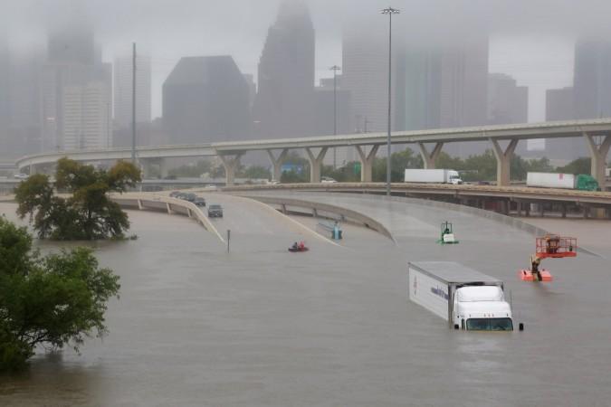 Interstate highway 45 is submerged from the effects of Hurricane Harvey seen during widespread flooding in Houston, Texas, U.S Tropical storm Harvey