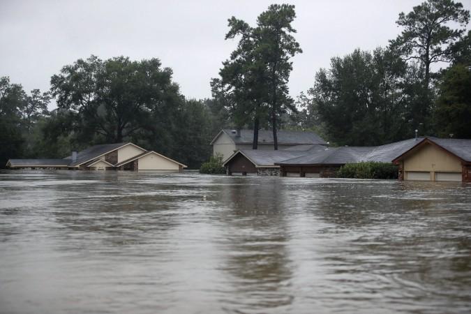 Homes are seen inundated with flooding from Hurricane Harvey on August 28, 2017 in Houston, Texas Houston floods