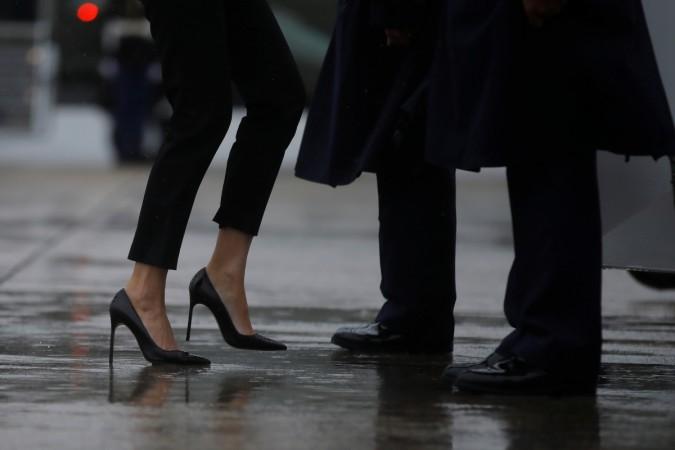 US First Lady Melania Trump's stiletto which became a subject of controversy on Tuesday, August 29, 2017. FLOTUS Melania Trump wore a stiletto while heading for Texas which has been badly hit by Hurricane Harvey