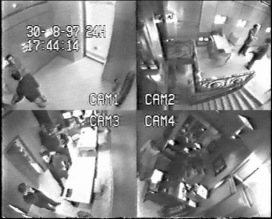 Paris, FRANCE: Grab of views from surveillance cameras at French jeweller Repossi, place vendome in Paris dated 30 August 1997, showing according to the jeweller on Cam 3, at L jeweller Alberto Repossi, and Center Dodi Al-Fayed arriving to buy an engagement ring for Diana, Princess of Wales, hours before they were both killed in a car crash in Paris. Dodi Princess Diana ring