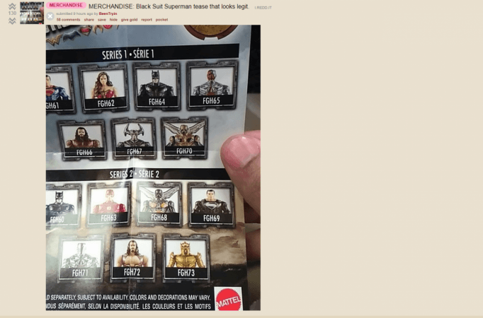 Leaked merchandise photo teasing Superman's black suit Justice League
