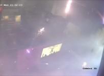 Scary CCTV footage shows thug attack pizza shop with exploding fireworks