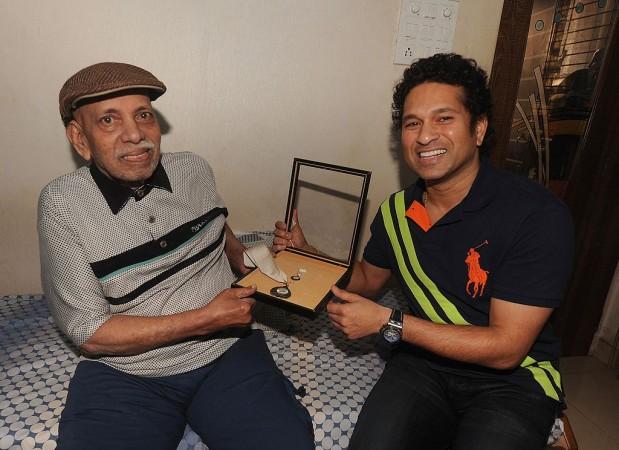 File photo of Sachin Tendulkar (right) with his childhood coach Ramakant Achrekar. Sachin Tendulkar and Ramakant Achrekar