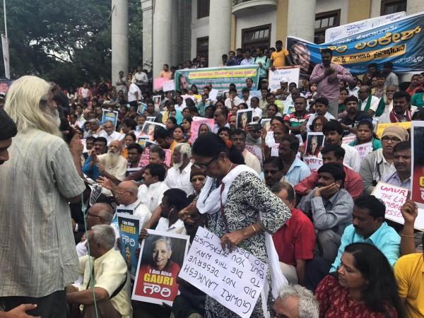 People protesting against the murder of journalist Gauri Lankesh at the Town Hall in Bengaluru Gauri Lankesh murder