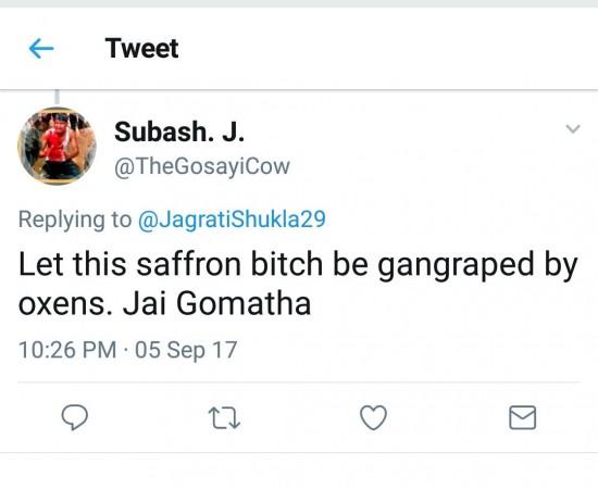 Rape threat to Jagrati shukla Rape threat to Jagrati shukla