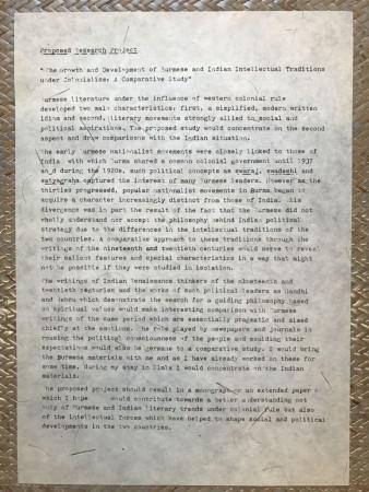 Myanmar State Counsellor Daw Aung San Suu Kyi received a special reproduction of the original research proposal that she had submitted for fellowship at the Indian Institute of Advanced Study at Shimla in May 1986 Research proposal to Myanmar