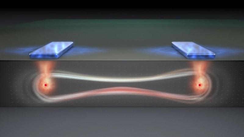 Artist's impression of the 'flip-flop' qubits exhibiting quantum entanglement. quantum computing