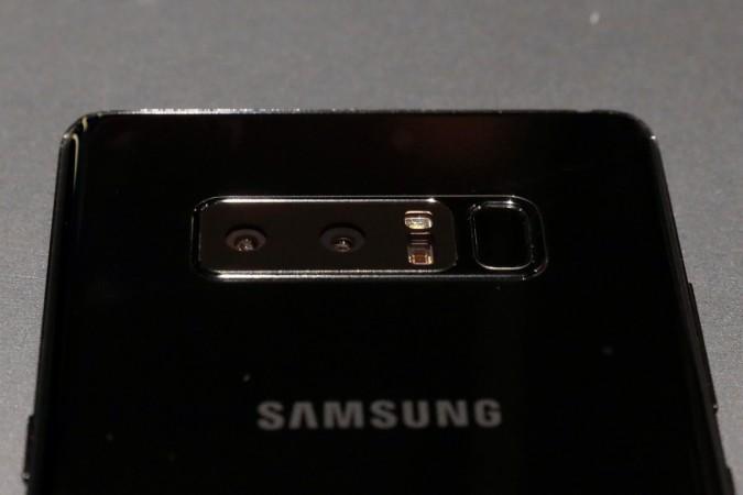 Dual camera lenses are seen on the new Galaxy Note8 smartphone during the company's launch event in New York City, U.S., August 23, 2017. Galaxy Note8