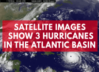 Satellite imagery shows three hurricanes churning in the Atlantic basin