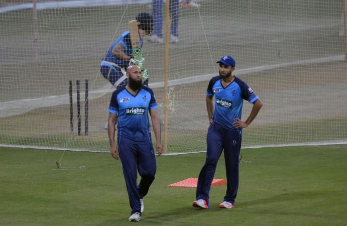 Amla (L) and Tahir will be key members of the World XI side Hashim Amla and Imran Tahir