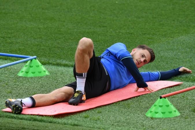 Basel's Dutch forward Ricky van Wolfswinkel takes part in a team training session at Old Trafford in Manchester, north-west England on September 11, 2017 manchester united, basel