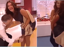 Spanish Tv, show host cutting dress