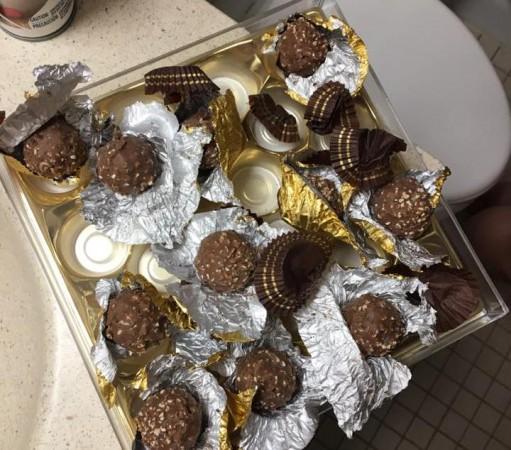 Maggots crawling out of the Ferroro Rocher chocolate. Ferroro Rocher chocolate.