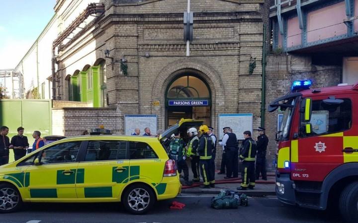 Emergency services outside Parsons Green London train blast