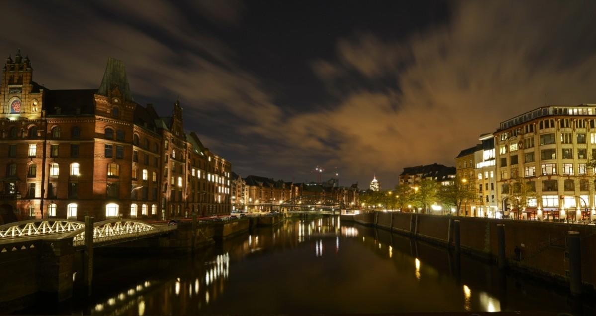 The famous old warehouse district Speicherstadt (L) is seen in Hamburg, late October 30, 2012. Hamburg