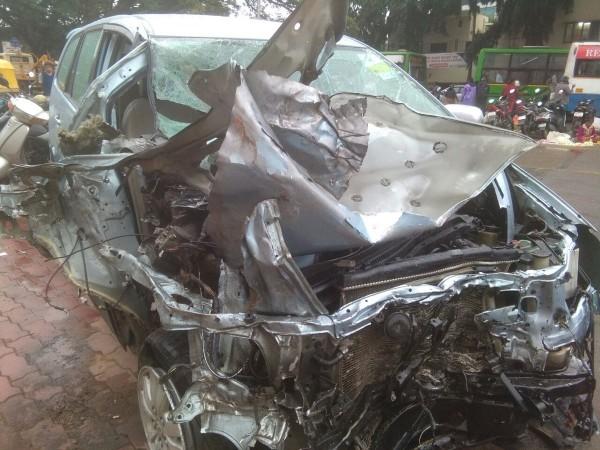 One of the mangled cars. Bangalore accident