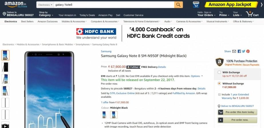Samsung Galaxy Note8 pre-order begins on Amazon India; free wireless charger, cash discounts and more in the offing Samsung Galaxy Note8, pre-order, India features, price,release, availability details