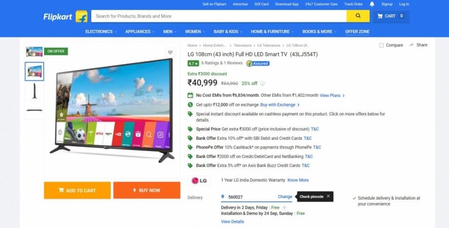 Flipkart Big Billion Days 2017 Sale: Top 10 discount deals on Samsung, Sony, LG Smart LED TVs and more Flipkart Big Billion Days, 2017, TV Sale, offers, Samsung, LG, Panasonic, Micromax, Vu, CloudWalker